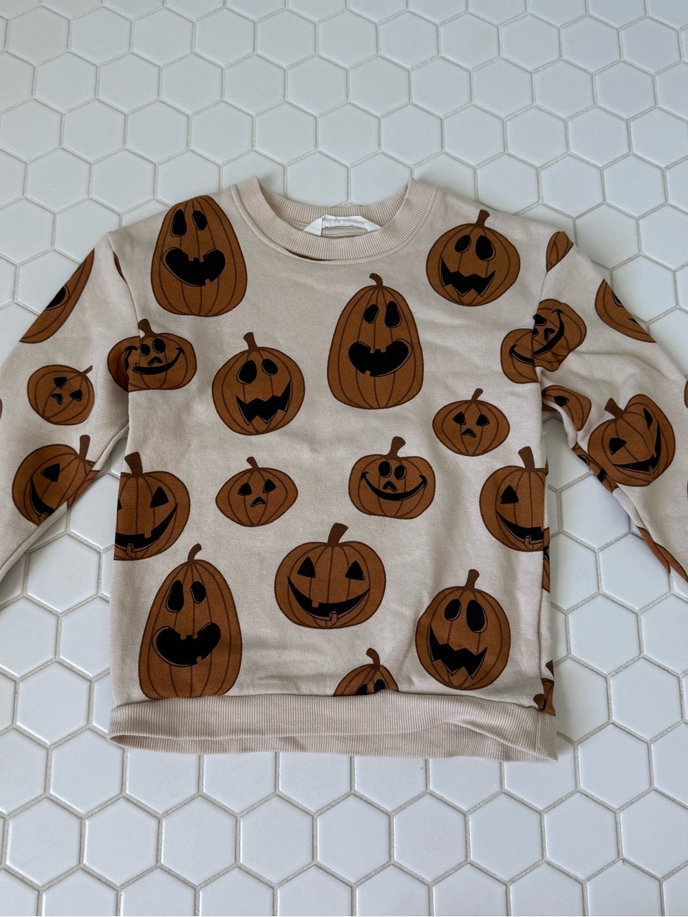 Super HTF Kids Pumpkin Print Sweatshirt - Beige & Brown